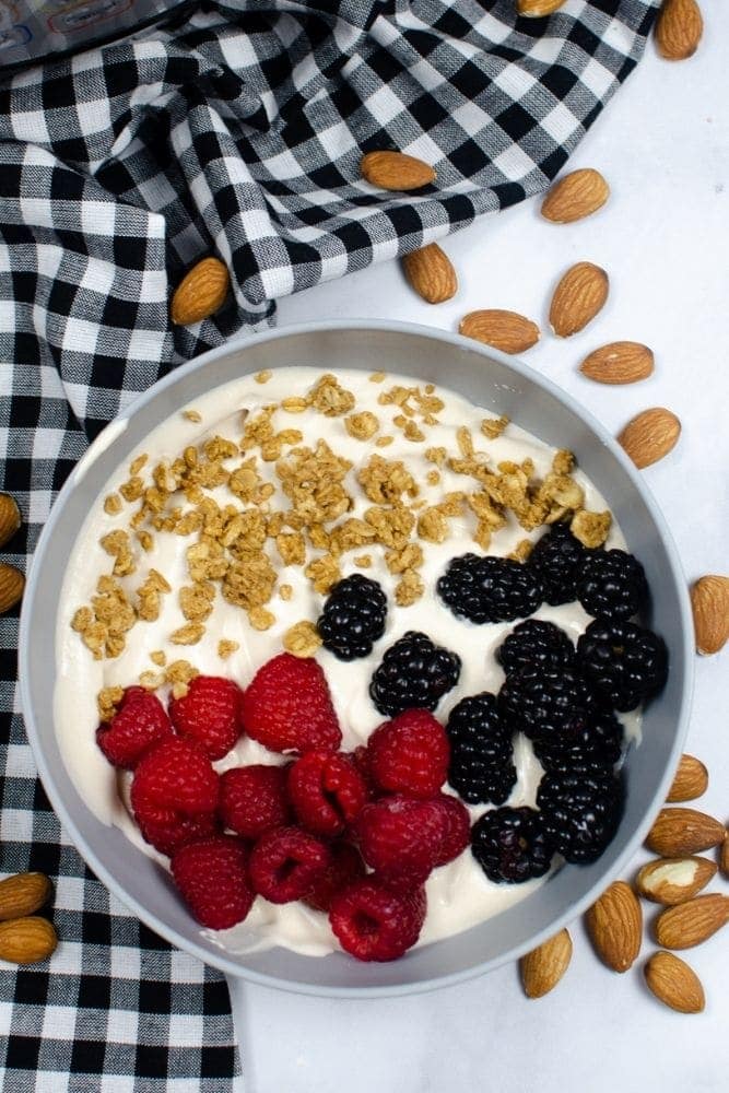 Instant Pot Almond Milk Yogurt in a bowl with berries and granola