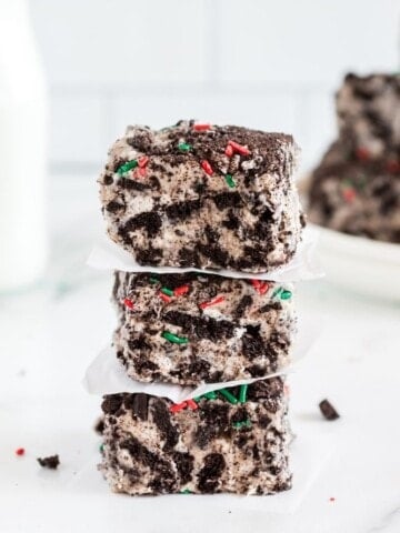 No-Bake Marshmallow Treats stacked on top of each other