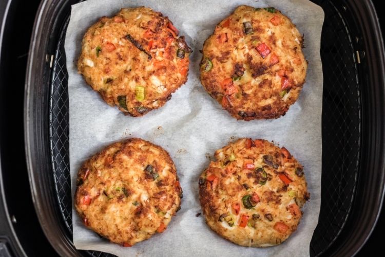 Cooked crab cakes in the air fryer