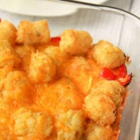 Tater Tot Casserole with No Meat in a 13x9 pan