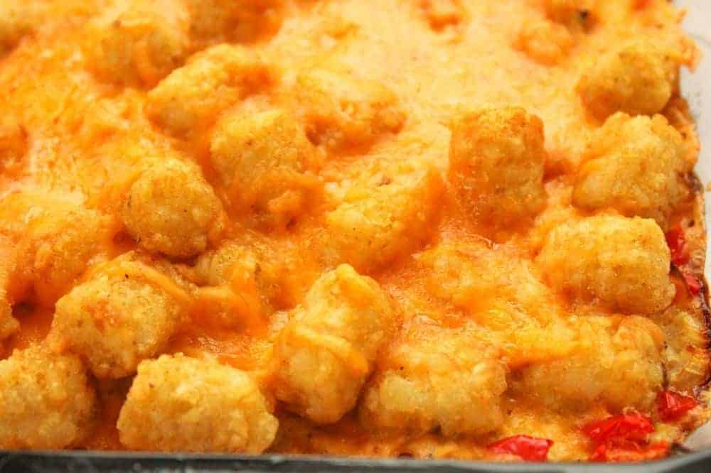 Closeup of the Vegetarian Tater Tot Casserole with Veggies