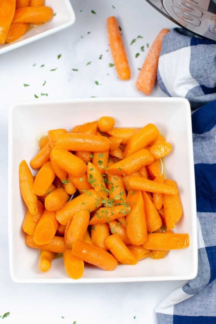 Instant Pot Carrots in a white square bowl