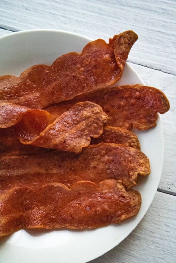 Air Fryer Turkey Bacon on a white plate