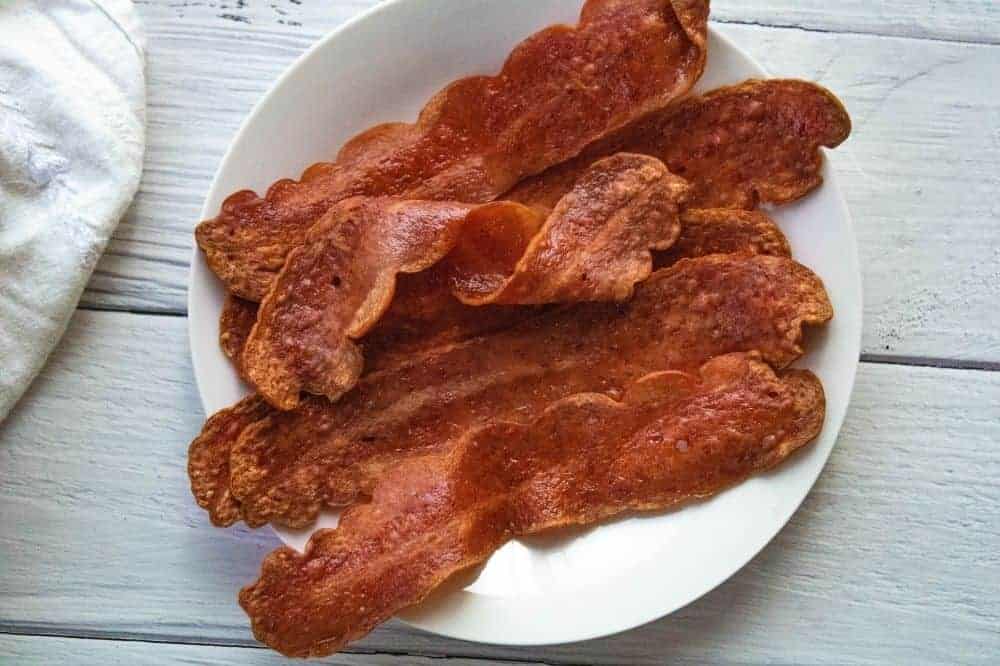 Air Fried Turkey Bacon on a white plate