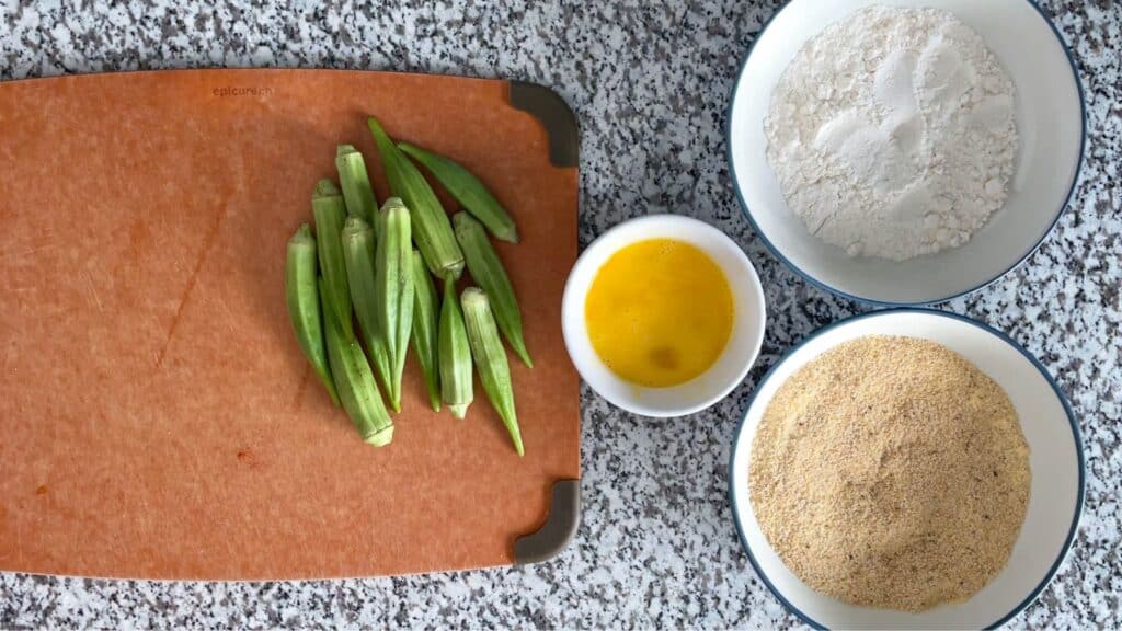 Ingredients to make okra in the air fryer.