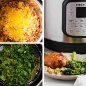 Collage of Instant Pot Air Fryer Duo Crisp Lid Recipes (chili frito pie, kale chips, and keto chicken)