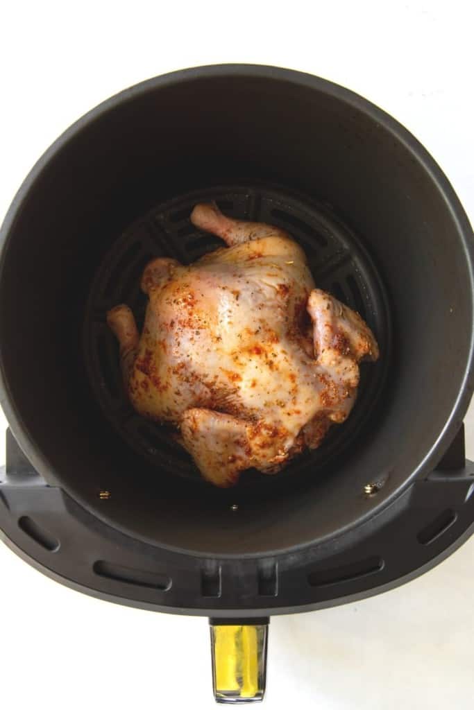 Raw cornish hen in the air fryer