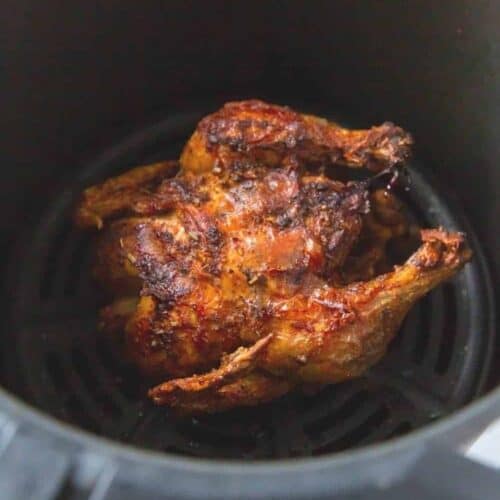 Cooked cornish hen in the air fryer