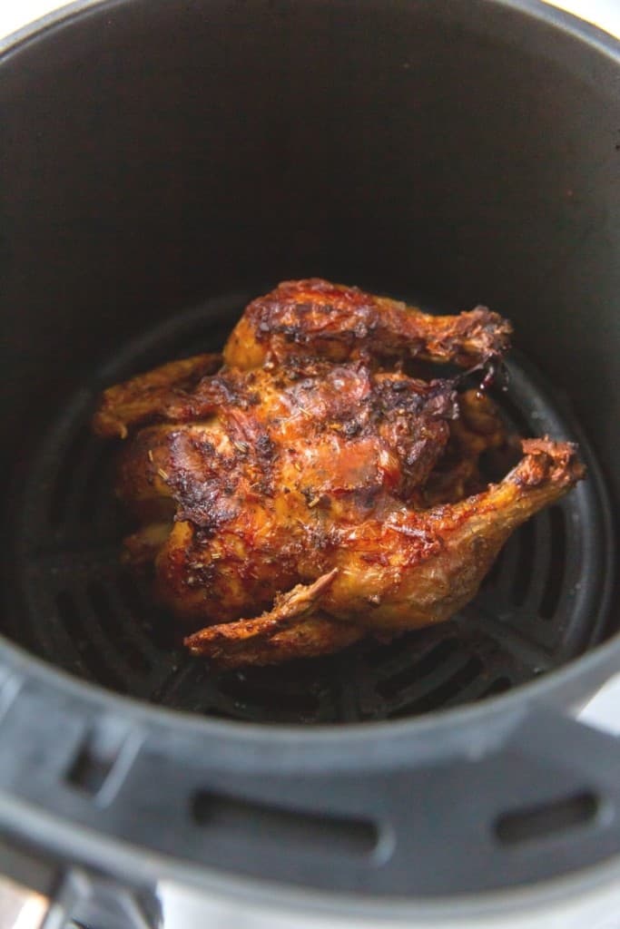 Cooked cornish hen in the air fryer