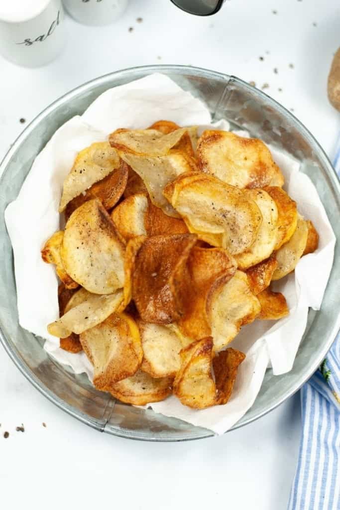 Bowl of cooked potato chips