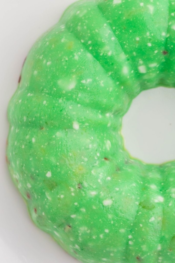 Closeup of half of the jello salad ring out of the bundt pan