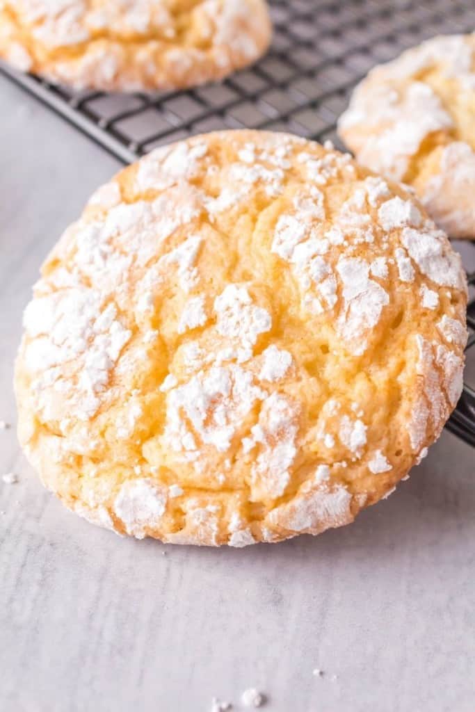 vanilla crinkle cookie with powdered sugar topping