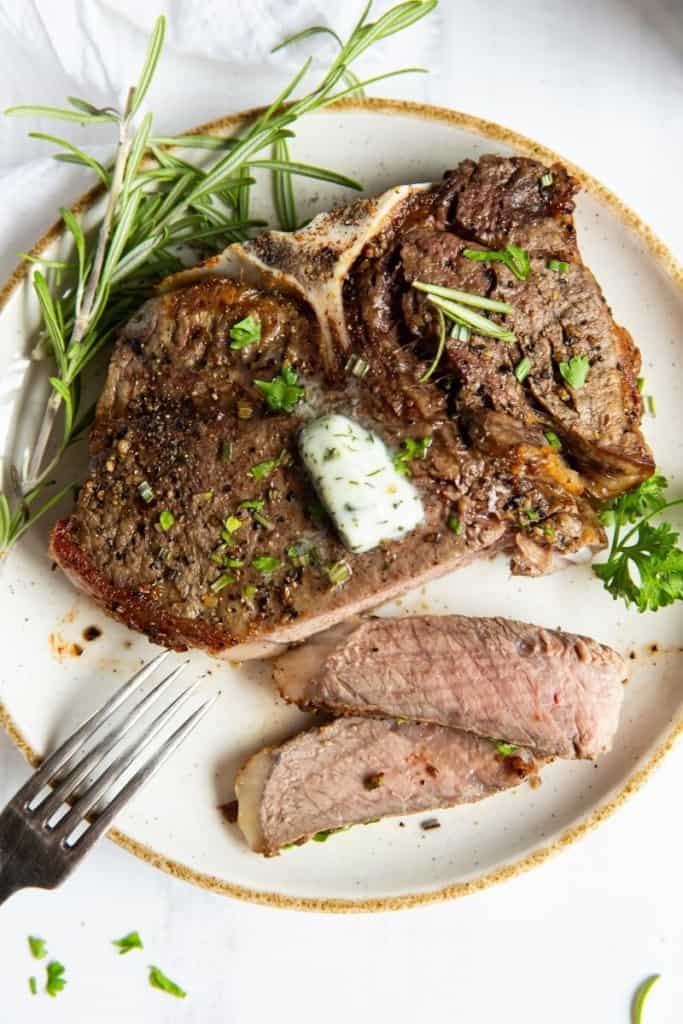 steak cooked in air fryer on plate