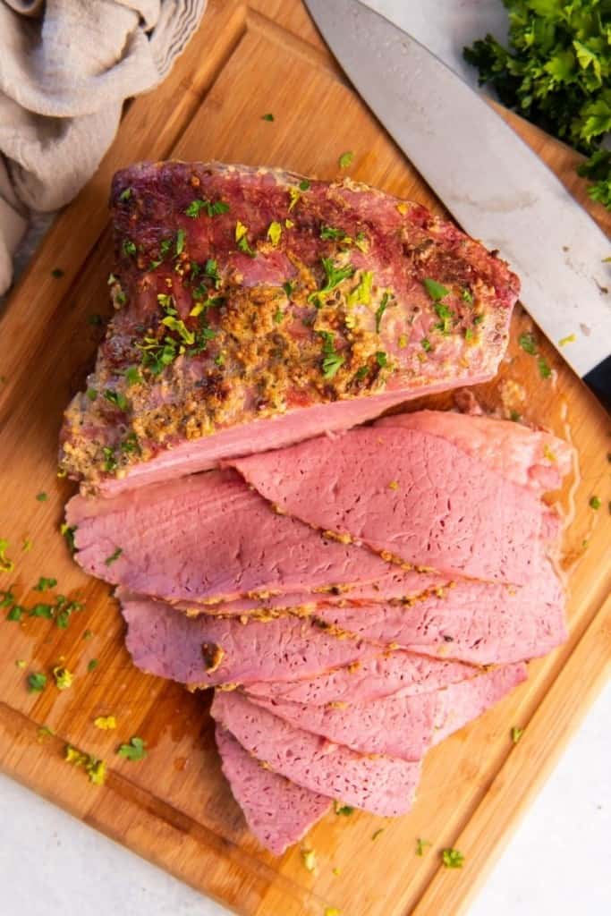 air fryer corned beef on cutting board