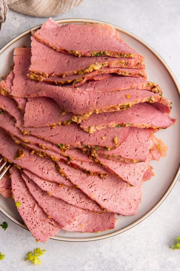 air fryer corned beef slices on plate