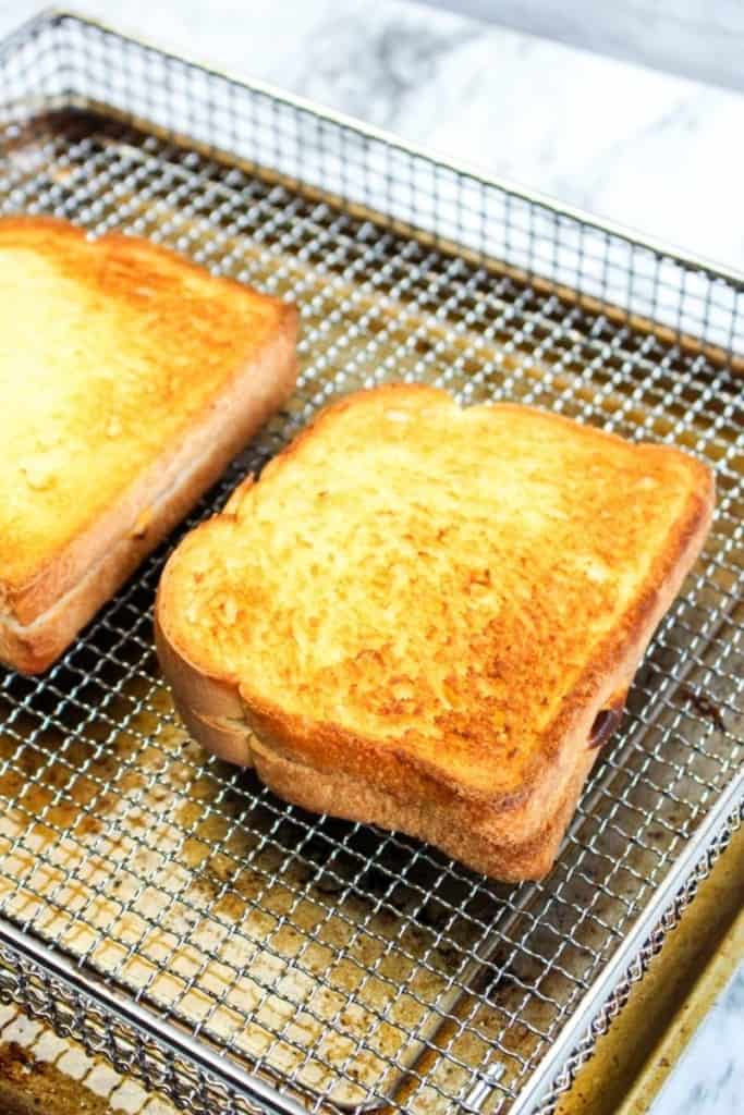 Air Fryer Grilled cheese on a crisper tray to go into a convection oven