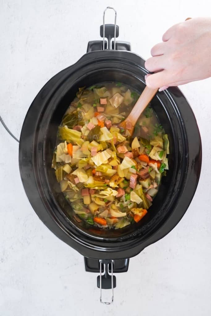 cook ham and cabbage soup in crockpot