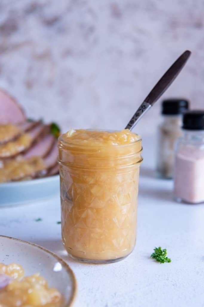 pineapple sauce for ham stored in jar