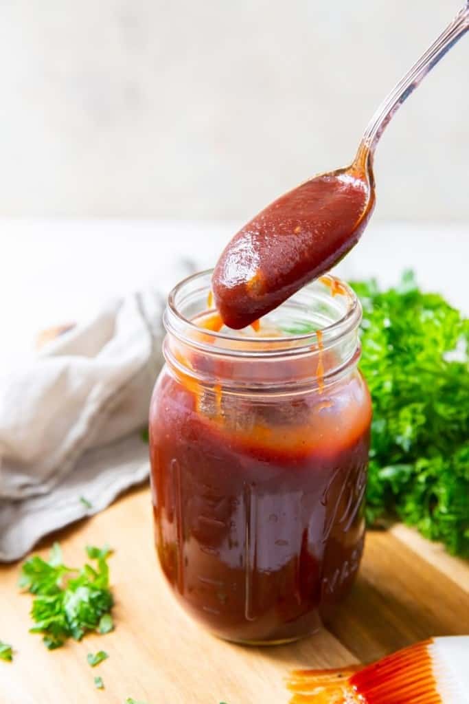 Mason jar with 2 ingredient BBQ sauce