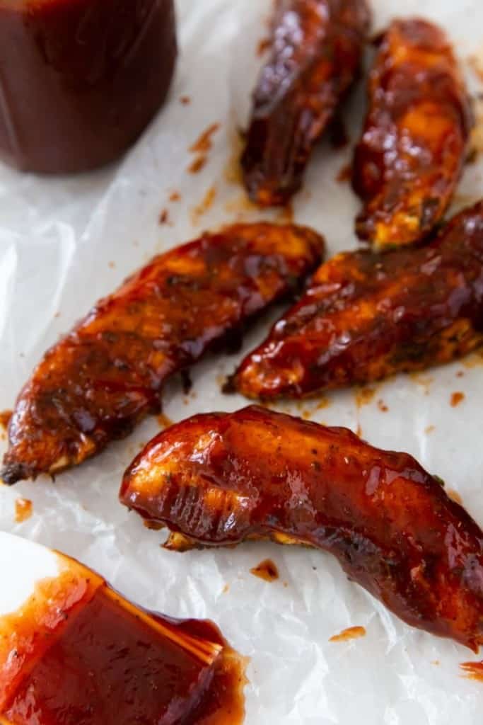 chicken tenders with homemade 2 ingredient BBQ sauce