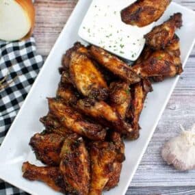 air fryer bbq chicken wings on white platter