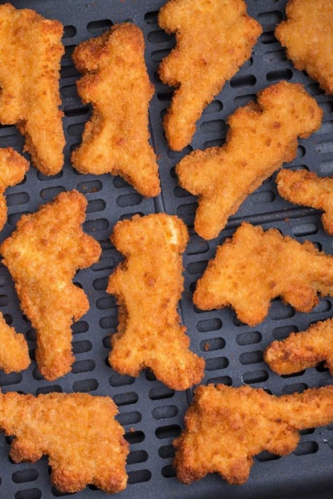 cooked dino nuggets in air fryer basket