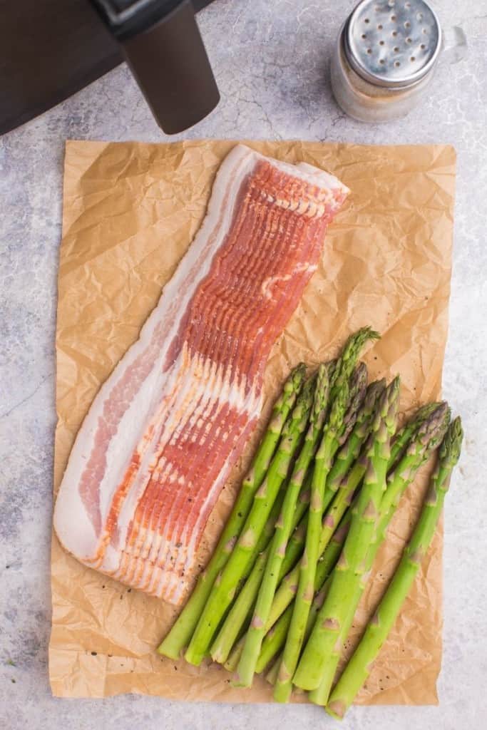prepared ingredients for air fryer bacon-wrapped asparagus