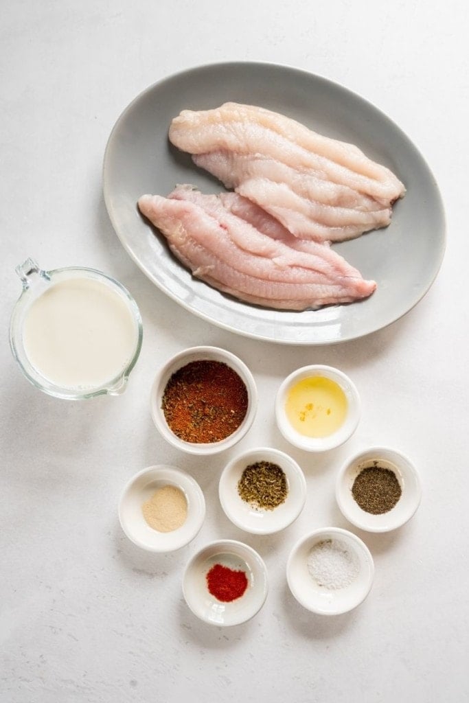 prepared ingredients for air fryer catfish