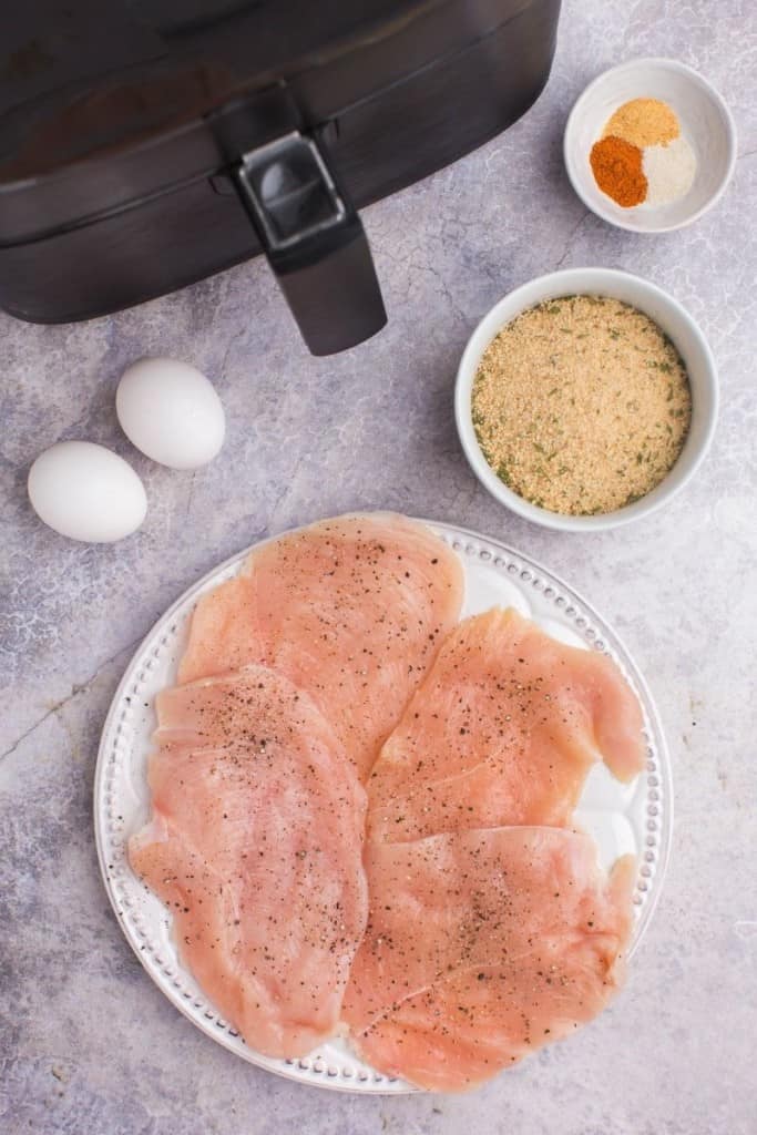 prepared ingredients for air fryer chicken cutlets