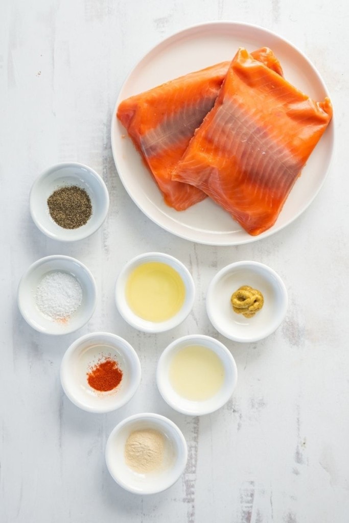 prepared ingredients for air fryer frozen salmon