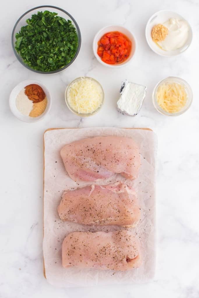 prepared ingredients for air fryer stuffed chicken breasts