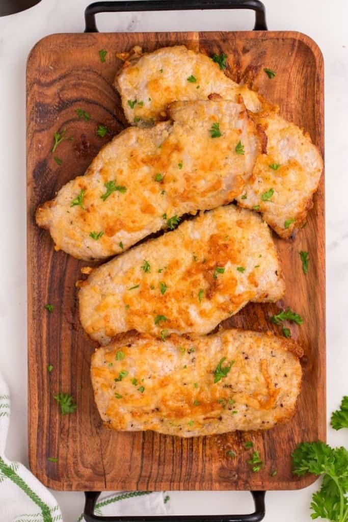 air fryer boneless pork chops on cutting board