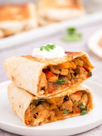 Chicken fajita wraps made to crispy perfection using leftover chicken