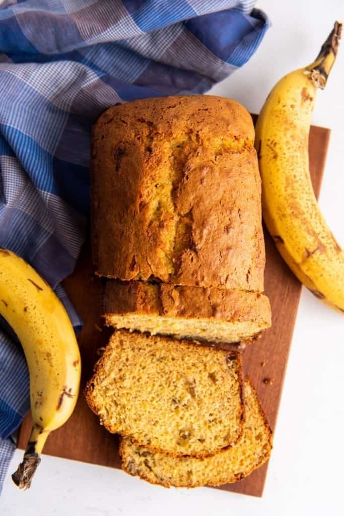 easy banana bread with bananas for decor