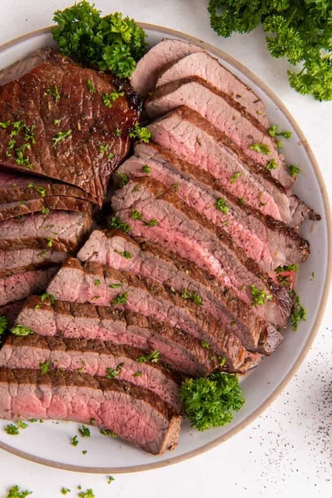slices of instant pot London broil on plate