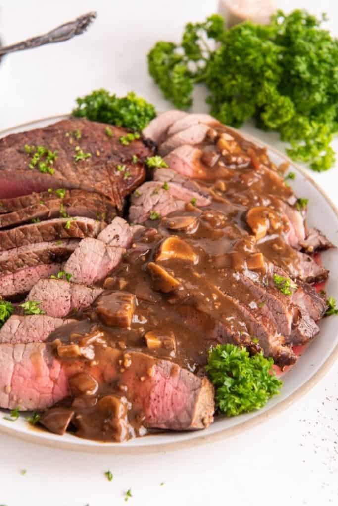 Tender and juicy instant pot London broil slices