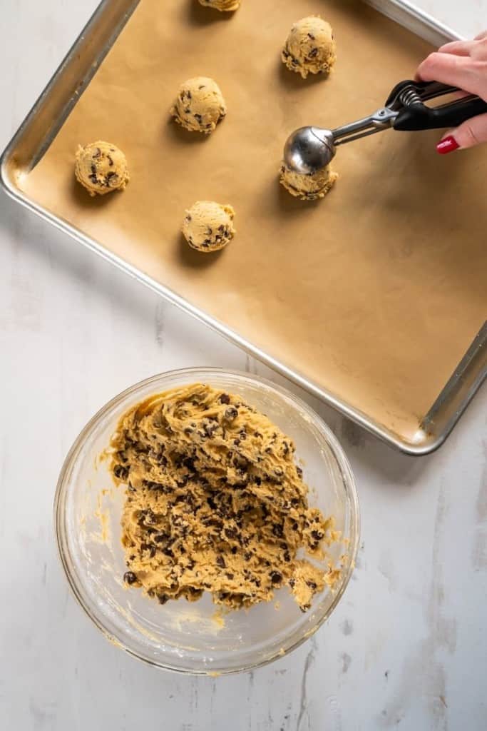 gently fold chocolate chips into the dough