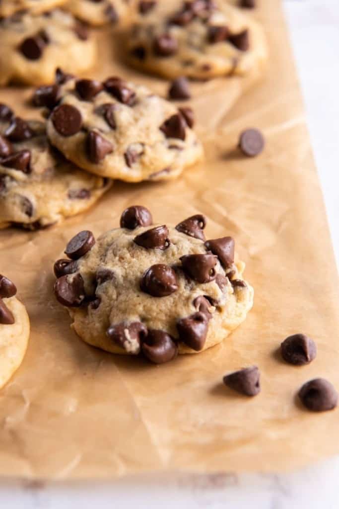 chocolate chip cookies without baking soda on parchment paper