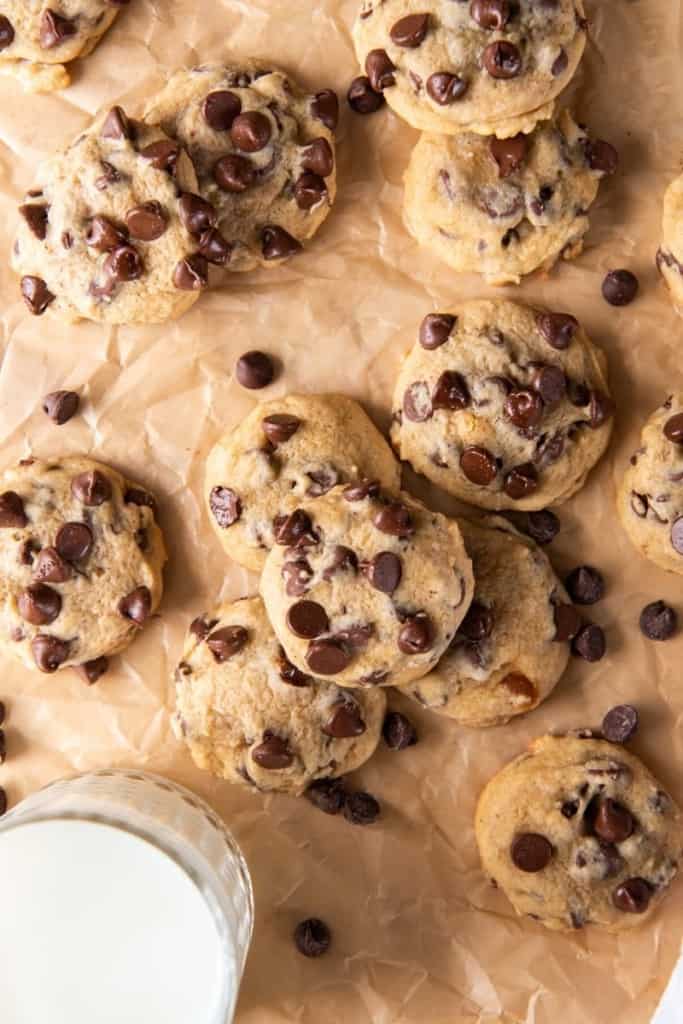 chocolate chip cookies without baking soda on parchment paper