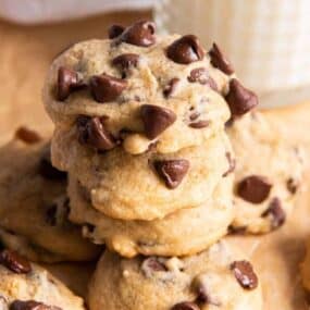 Stack of fresh chocolate chip cookies without baking soda