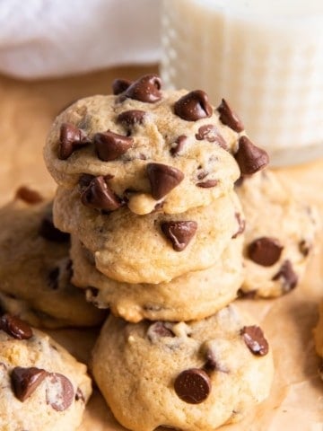 Stack of fresh chocolate chip cookies without baking soda