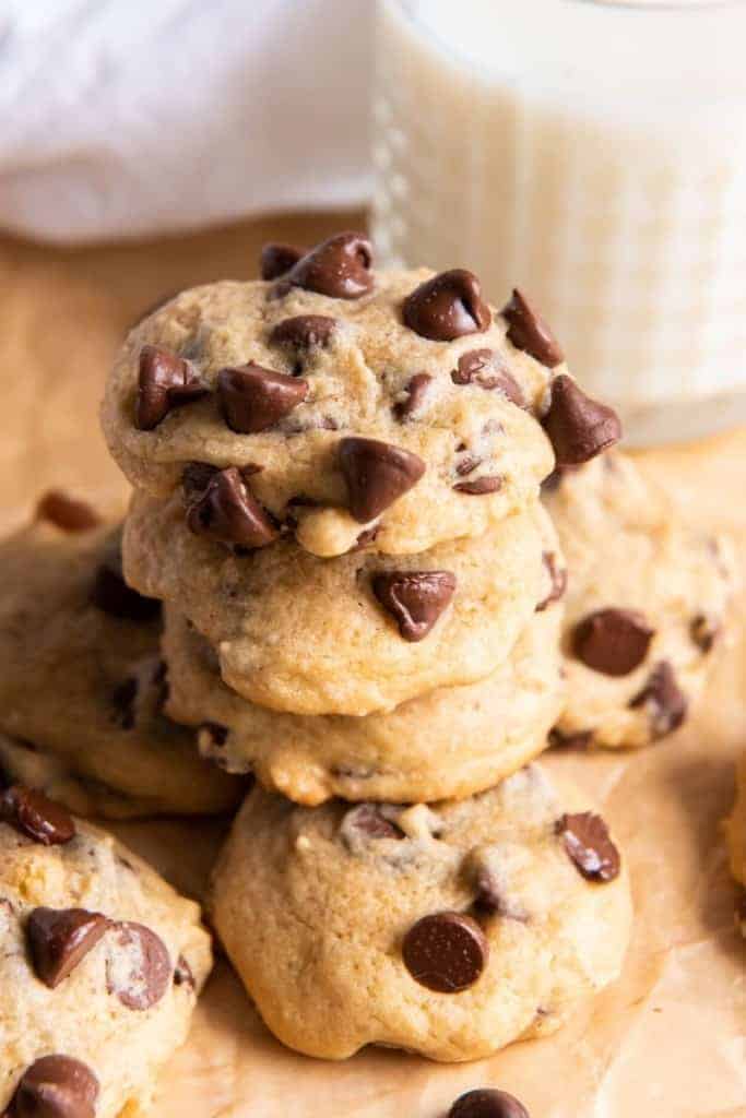 Stack of fresh chocolate chip cookies without baking soda