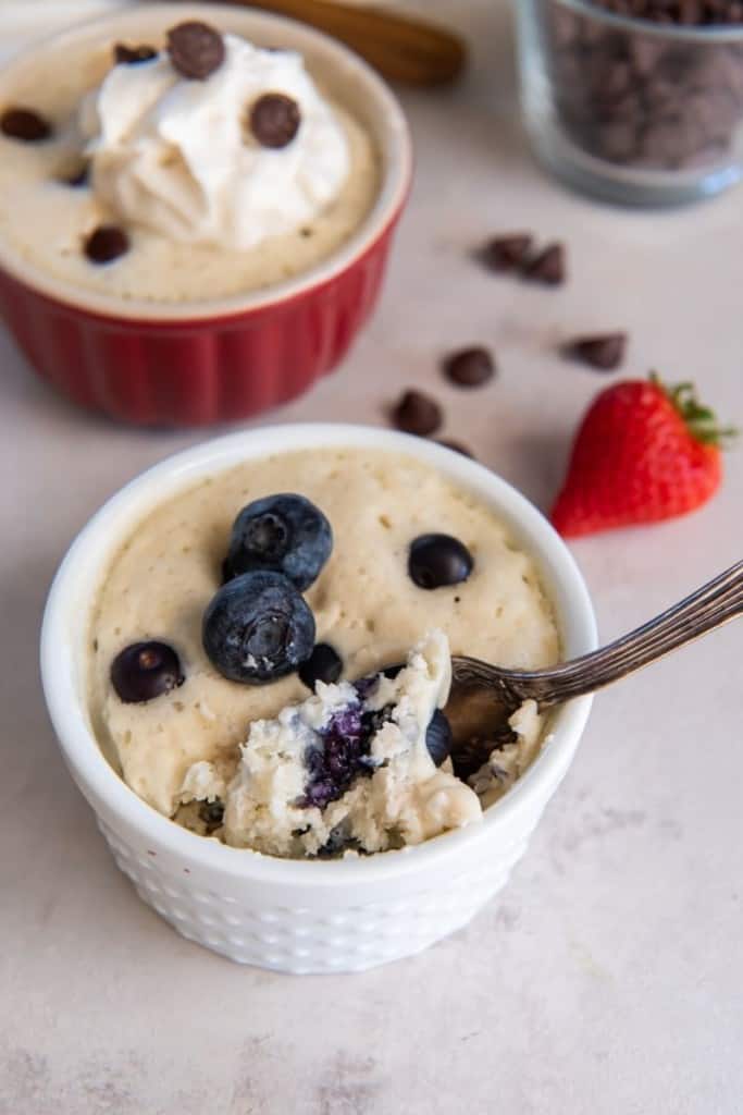 pancake in a mug with blueberries