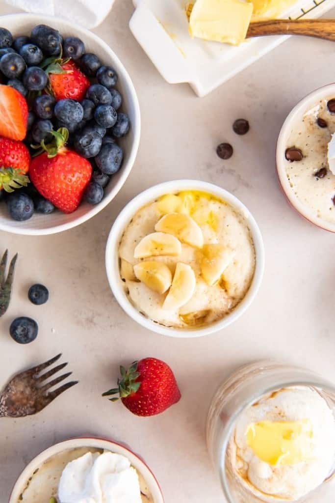 banana wedges on pancake in a mug