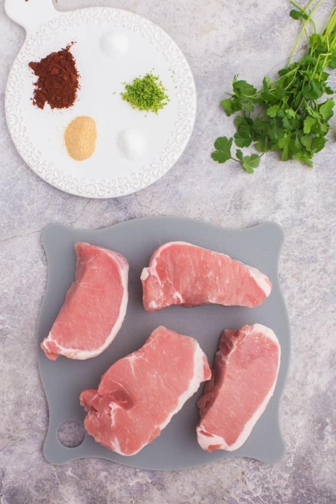 prepared ingredients for air fryer thick pork chops
