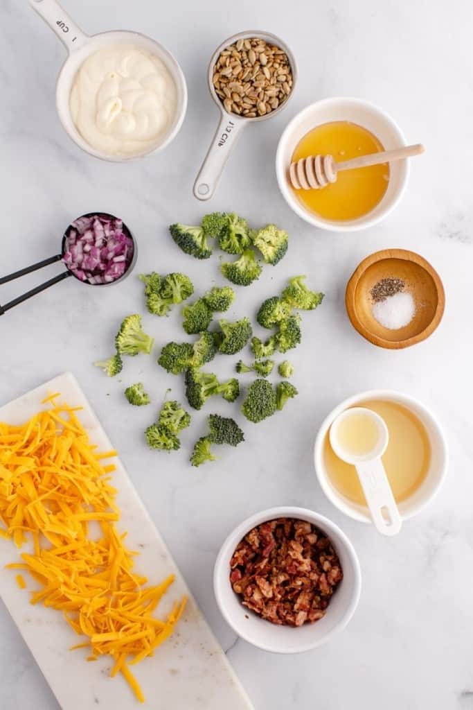 prepared ingredients for broccoli salad