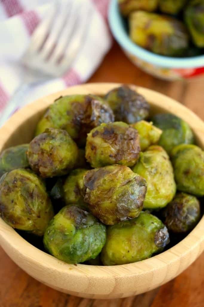 brussel sprouts cooked in air fryer in bowl