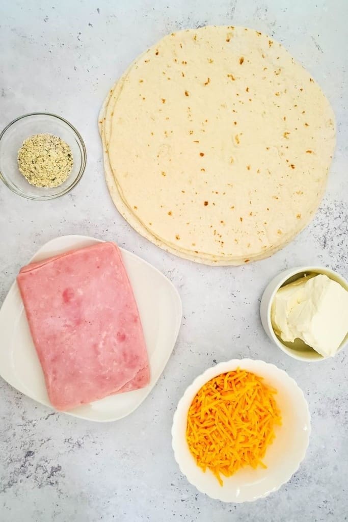prepared ingredients for ham and cheese roll-ups