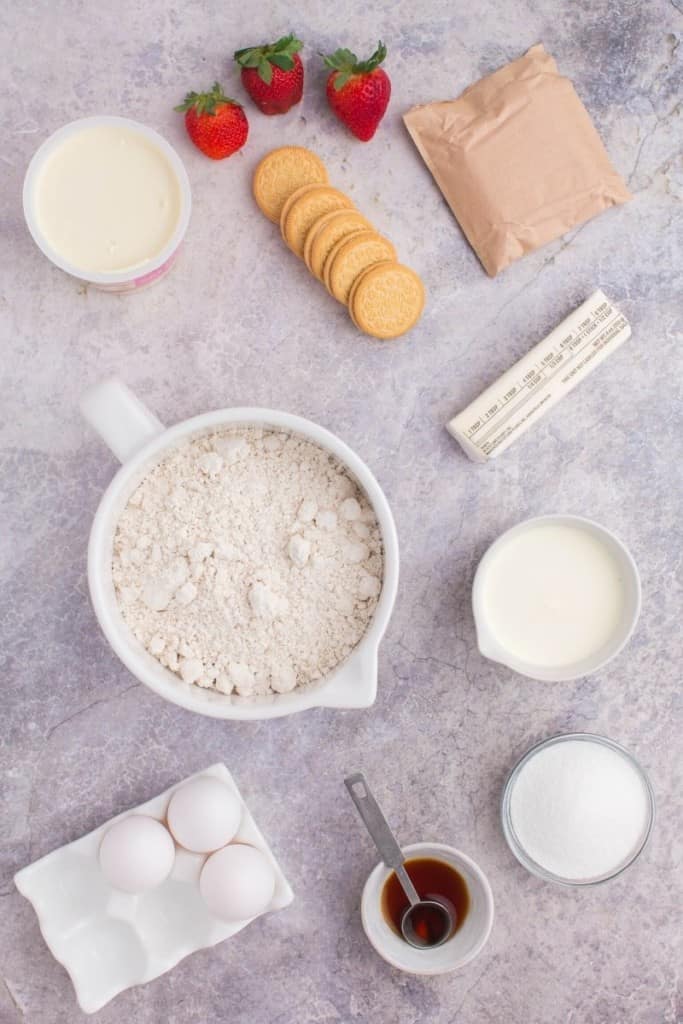 prepared ingredients for strawberry shortcake crumble