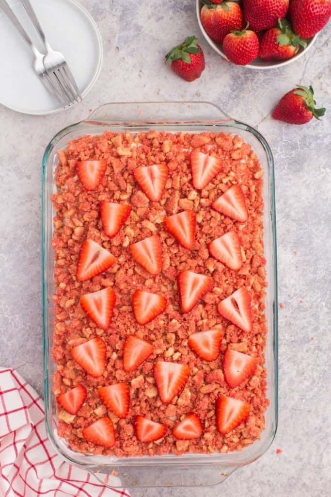 allow shortcake to cool before adding Oreo crumbles and strawberry slices on top